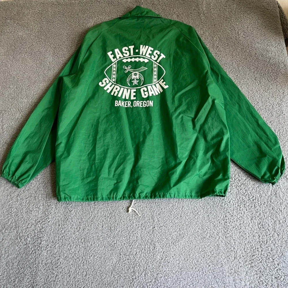 Pla-Jac Windbreaker Jacket Men Size XL Green Snap Front USA Vintage Back Graphic